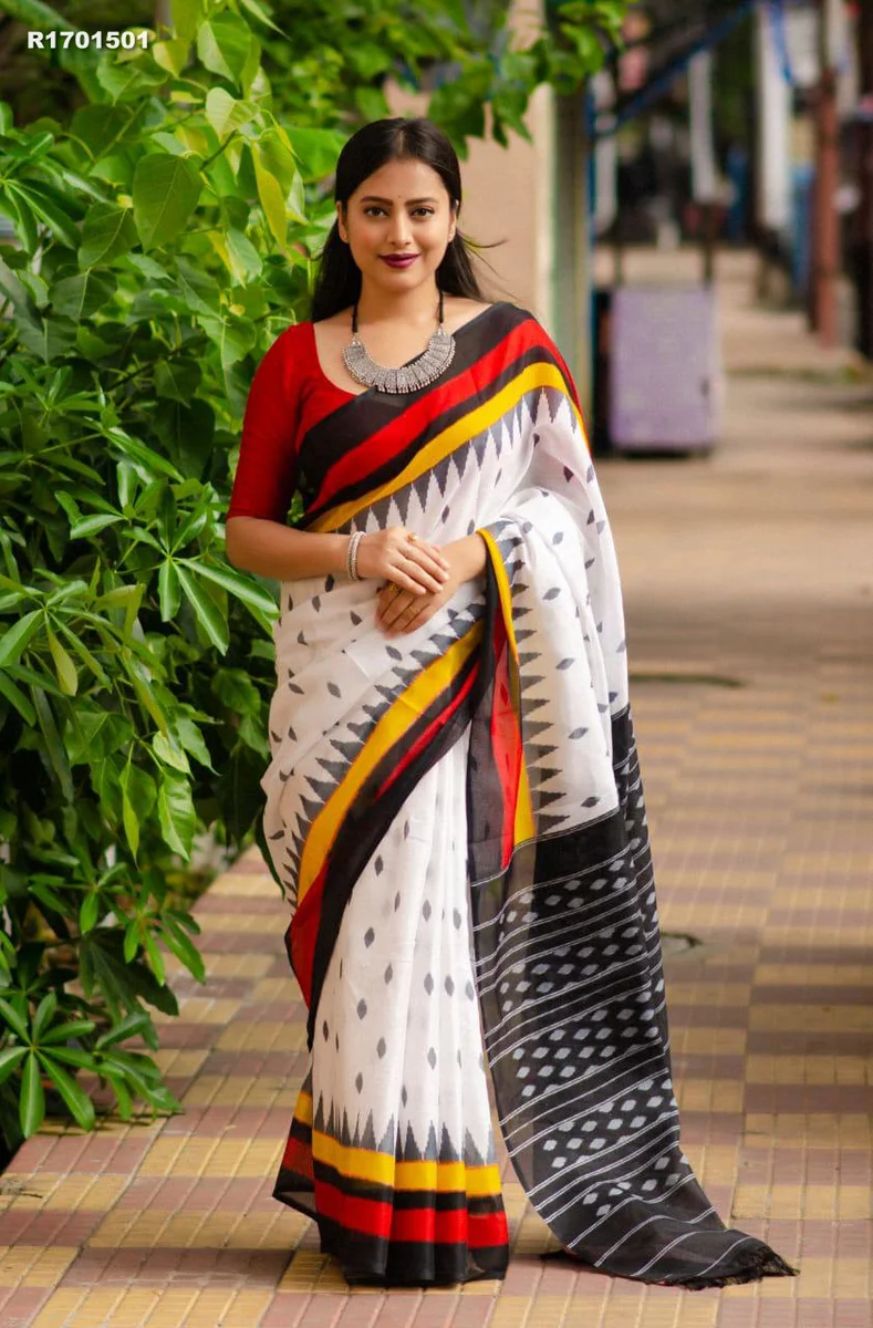RK ethinics....Community admin  Fabric - Plain Linen  Work - Digital Print.  Saree length - 6.30 Meter (With Digital Blouse)  Blouse Fabric - Plain Linen with digital print blouse 8