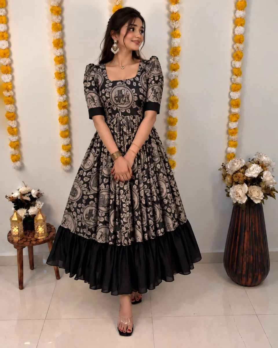 RK Ethinic .....Launching Traditional Kalamkari Frocks with a Stylish Contrast Color Fusion 3