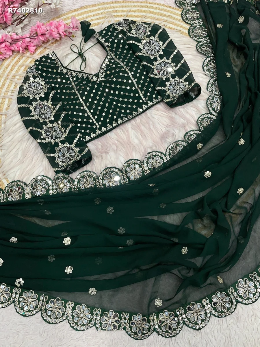 RK ethinics ...*Work *: -Fox Georgette With Embroidery work with Coding lace Border in saree With original mirror 4