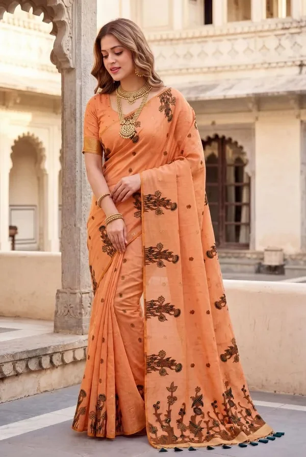 Product ID: 0j9N9XAT  Premium Soft Muga Cotton sarees with Beautiful Colourfull Resham Weaving Flower Design Pallu Wit 2