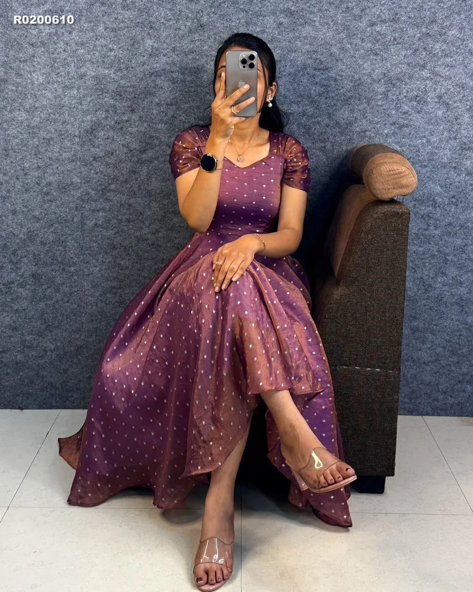 Rk ethinic ...Launching New Designer princess party wear Tissue butti midi gown 6