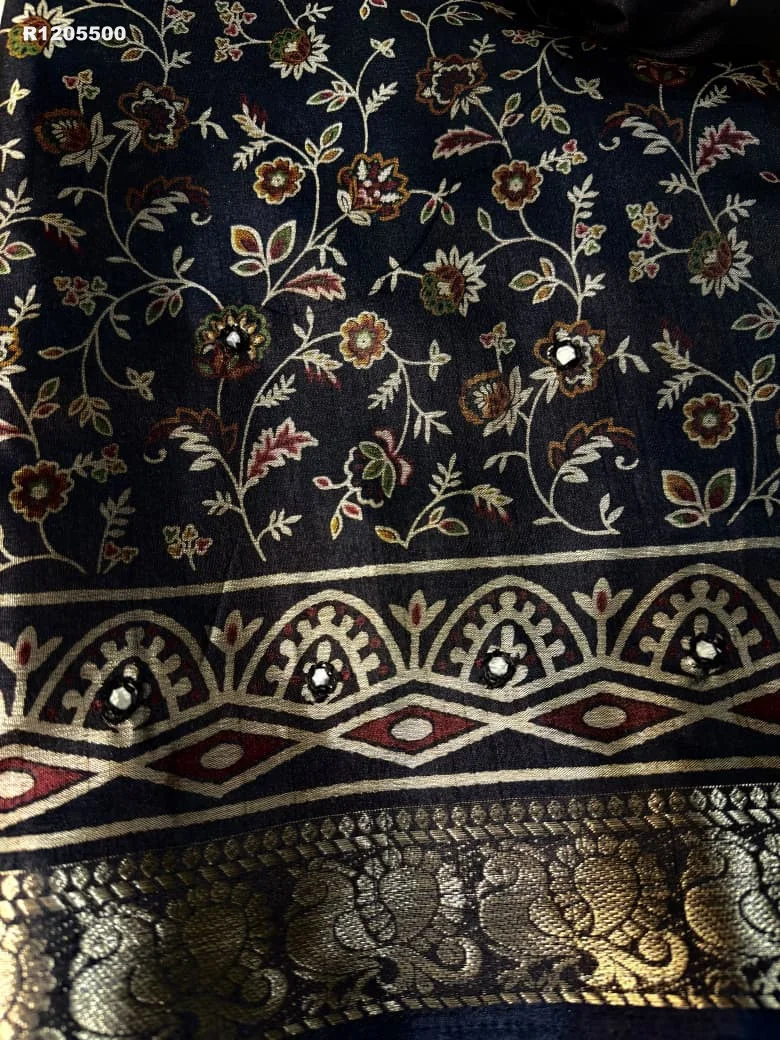RK ethinics ...AJRAKΗ  havy marsh mellow self  SOFT GEORGET  JEQURD VIEWING saree 6