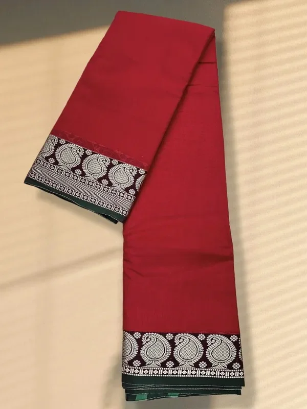 Product ID: zomioGO5  Mango thread Border mercerised naraynpet cotton 100% with 6.20 m saree & 0.80 cm running blouse red 3