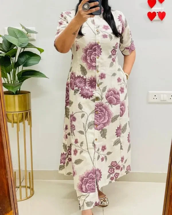 Product ID: jx7ruiAm  Women Floral Printed Pure Cotton A-Line Co-Ord Set with Ankle Length Pants 3