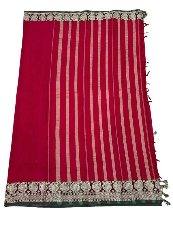 Product ID: zomioGO5  Mango thread Border mercerised naraynpet cotton 100% with 6.20 m saree & 0.80 cm running blouse red 2