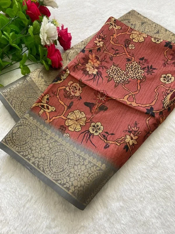 Product ID: FehFv9hs  Soft Tussar Silk Weaving sarees with Beautiful Print With Attractive Weaving Border And Rich Zari 2