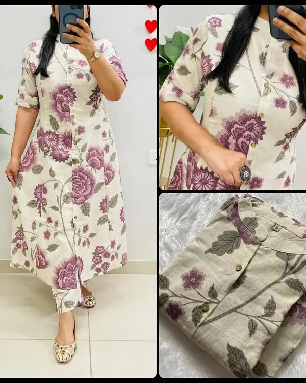 Product ID: jx7ruiAm  Women Floral Printed Pure Cotton A-Line Co-Ord Set with Ankle Length Pants