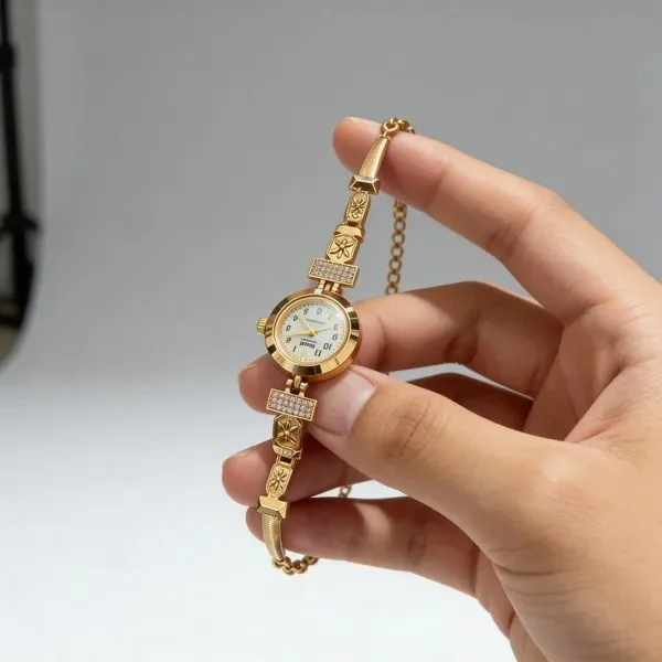 Product ID: RzDG-vV3  Bestseller Sophisticated Gold Plated Crystal Studded Jewelry Watch For A Royal Look 2