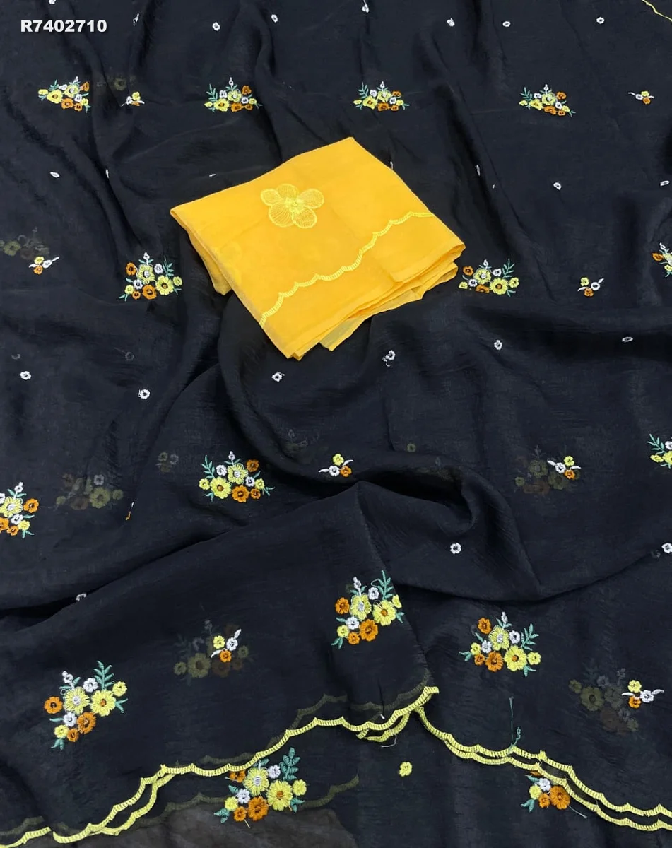 Rk ethinics....Fabric: Crunchy Chiffon  Blouse: Crunchy Chiffon With beautiful Multi Embroidery work 7