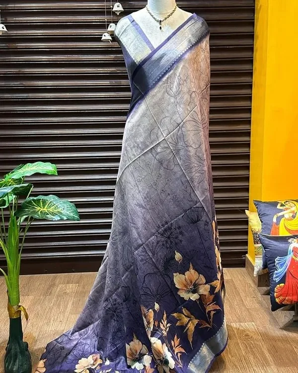 Product ID: EFe6Wkya  superior desi soft silky tussar sarees with ombre scheme body and over it floral conceptual prints