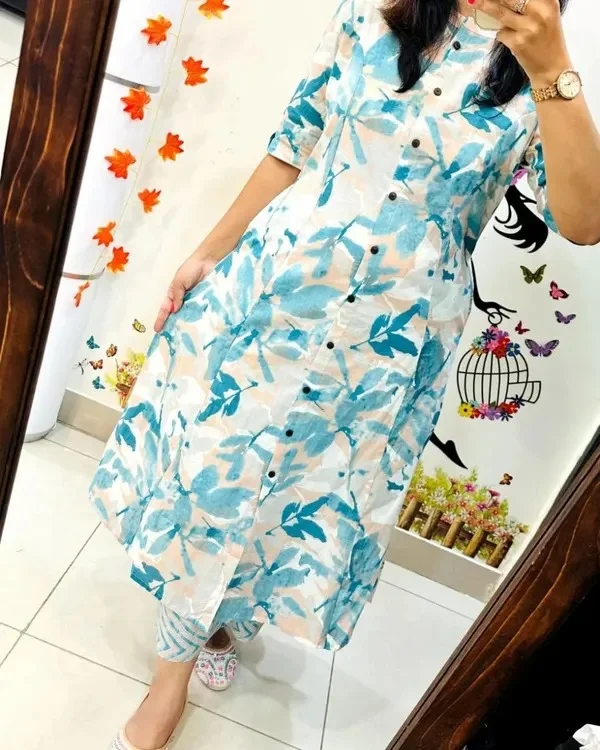Product ID: 5KsX3GN_  Bestseller Printed Cotton Green Kurti Plazo Set