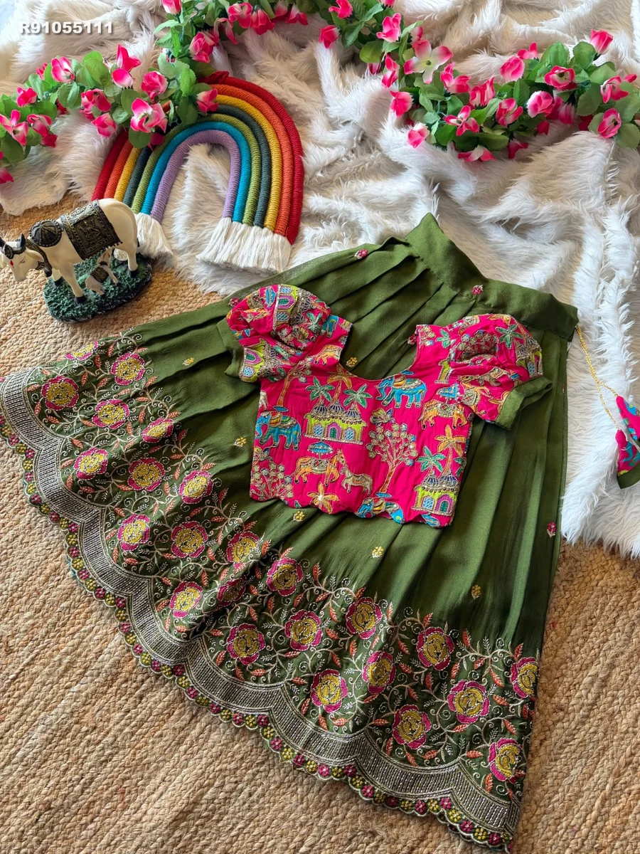 RK ethinics....  Lehenga :- Soft rangoli crush fabric with floral cutdana work 5