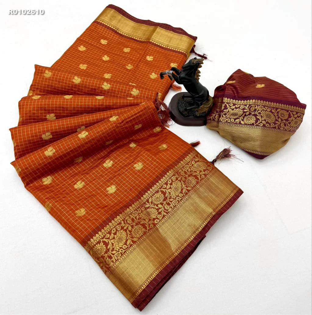 RK ethinics....Banarasi Katan Silk Saree With With Amezing Colour Combination And Zari Border Beautiful Checks Design With Dutta 3