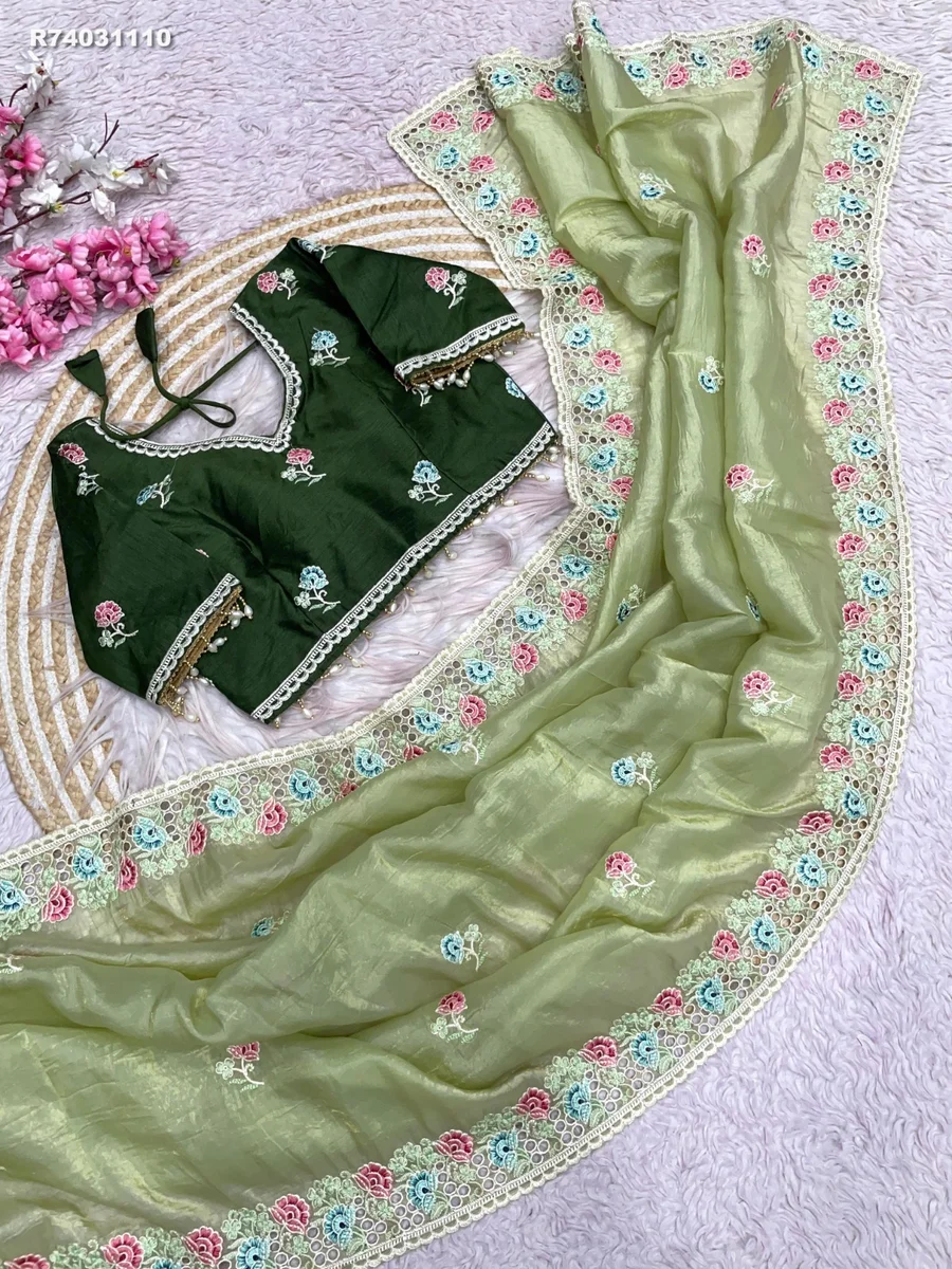 RK ethinics...Fabric: Soft Gold karsh Fabric  Blouse : Mono Banglori Fabric With Multi Embroidery Work (Stich blouse 38_42) 4