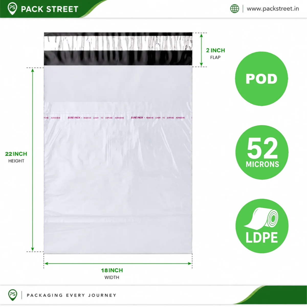 18x22 Plain Courier Bag With POD  (52 Micron)