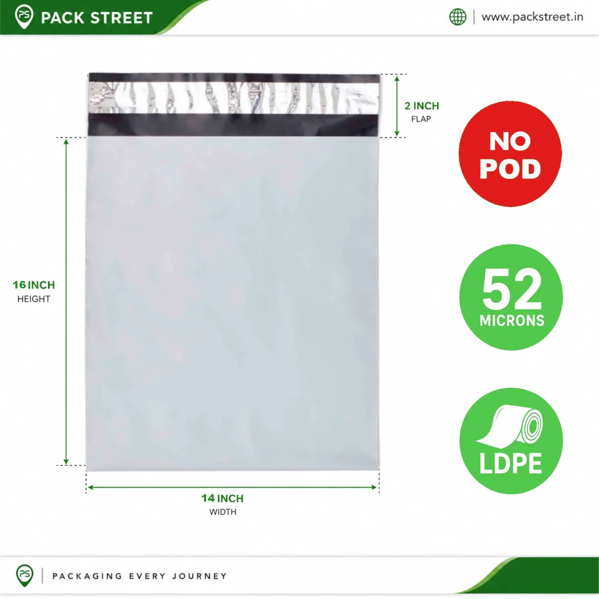 14x16 Plain Courier Bag Without POD  (52 Micron)