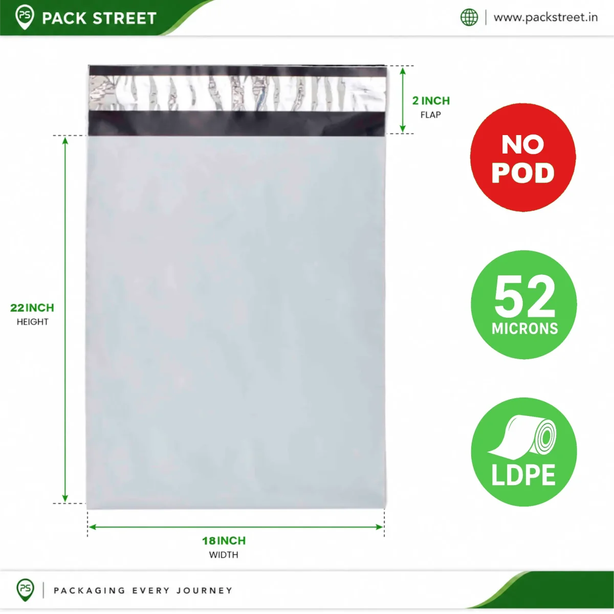 18x22 Plain Courier Bag Without POD  (52 Micron)