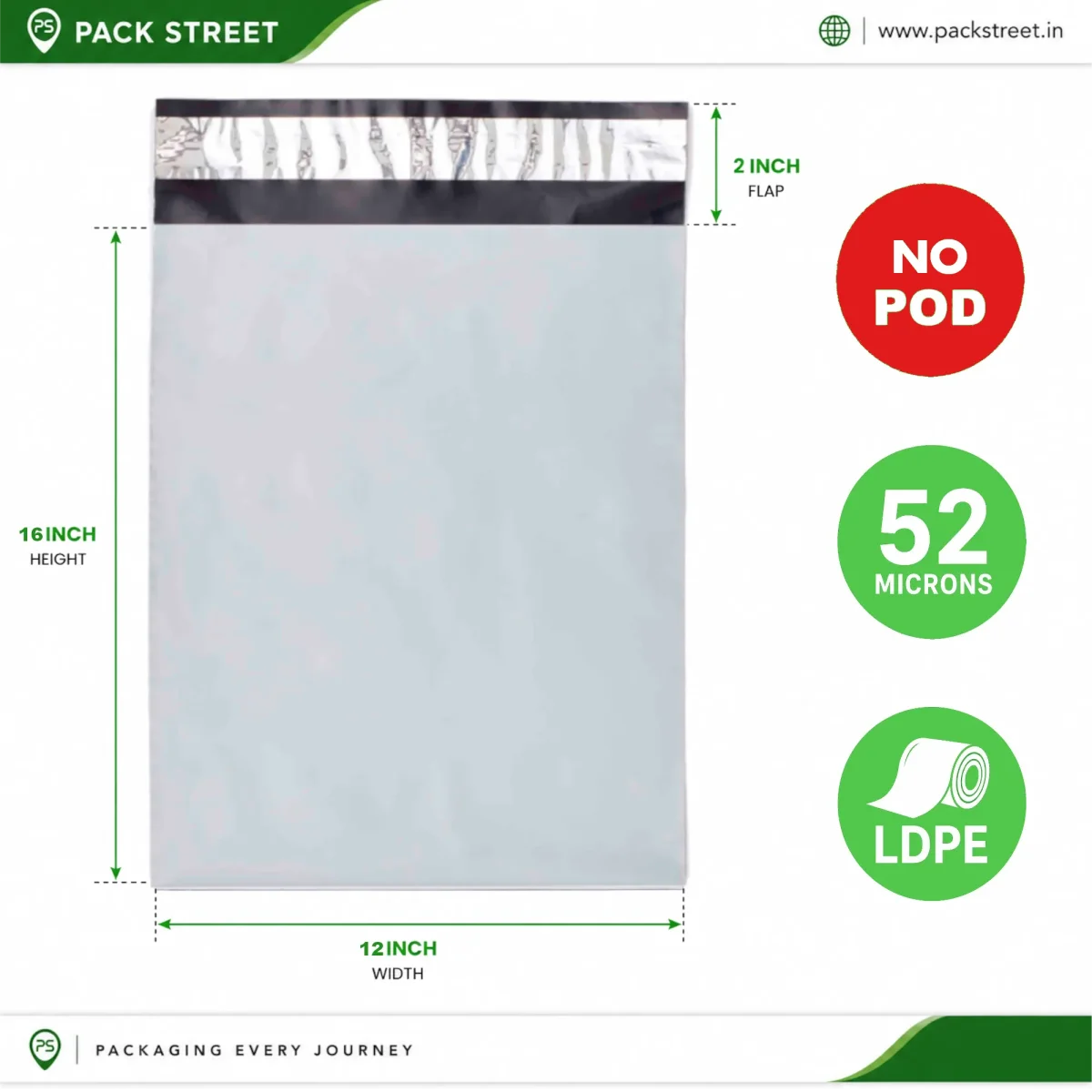 12x16 Plain Courier Bag Without POD  (52 Micron)