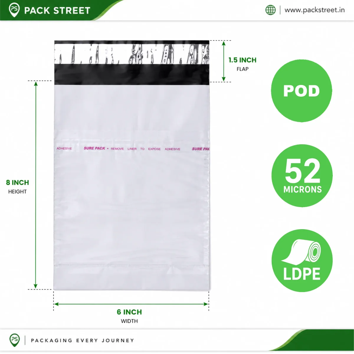 6x8 Plain Courier Bag with POD (52 Micron)