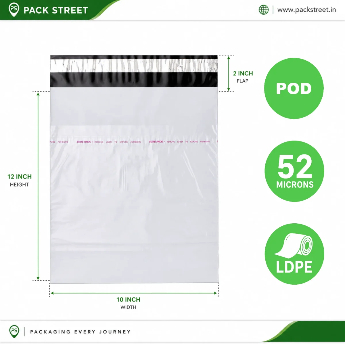 10x12 Plain Courier Bag With POD  (52 Micron)