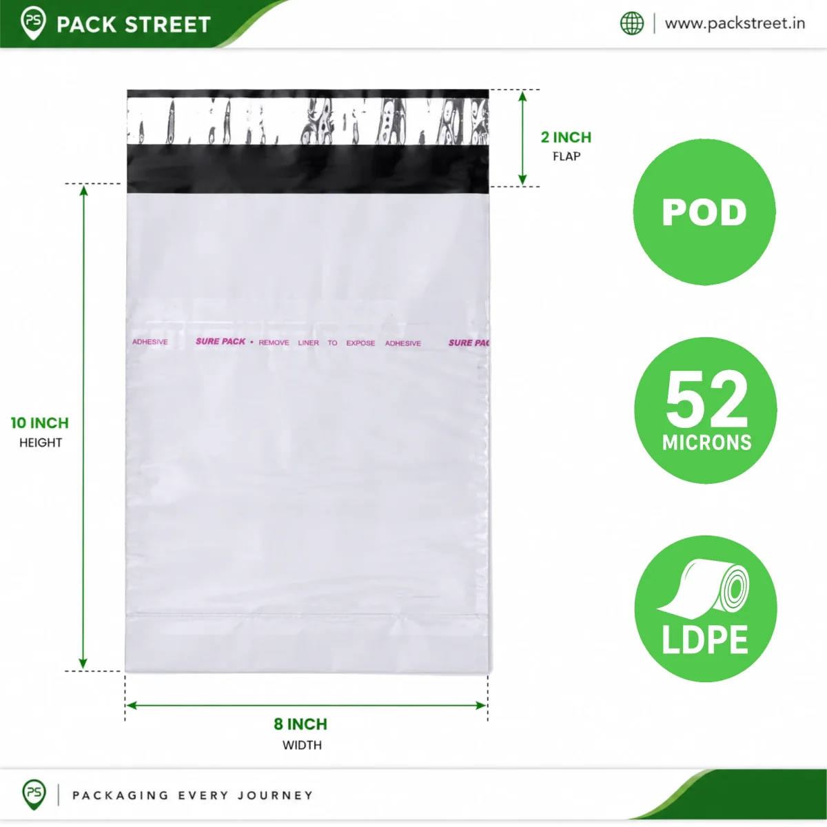 8x10 Plain Courier Bag With POD  (52 Micron)