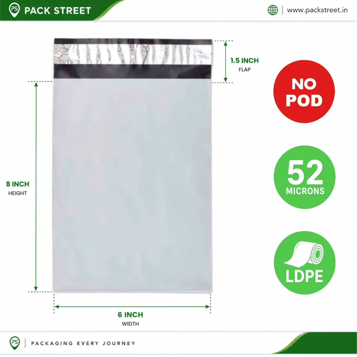 6x8 Plain Courier Bag Without POD  (52 Micron)