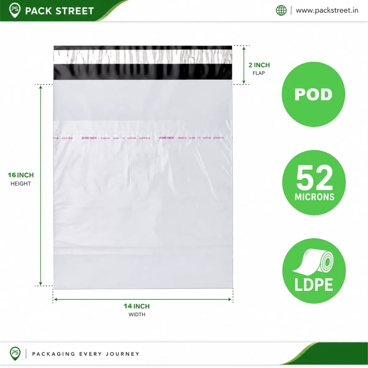 14x18 Plain Courier Bag With POD  (52 Micron)