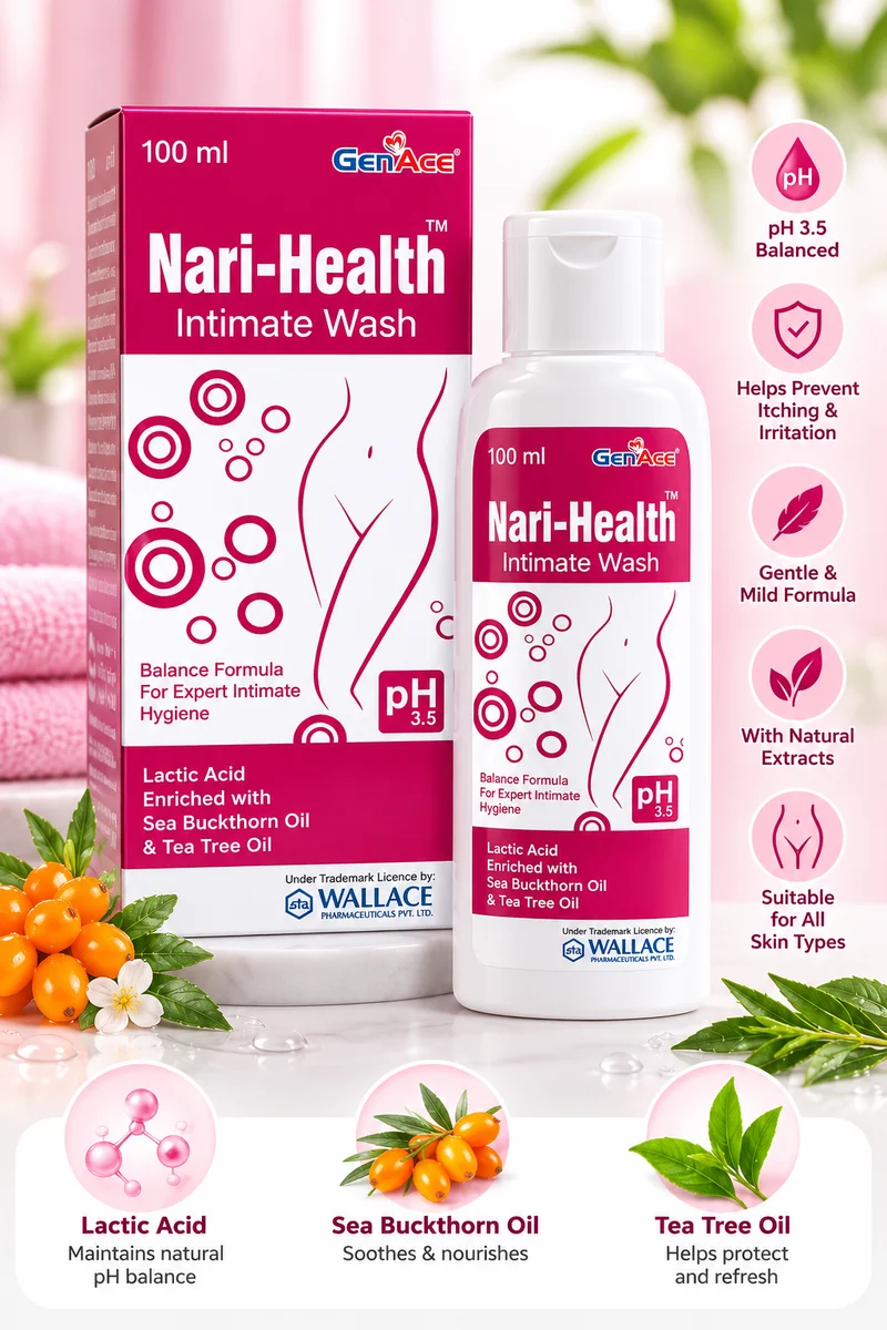 GenACE Nari-Health Intimate Wash 100ml with Lactic Acid, Sea Buckthorn Oil & Tea Tree Oil | pH 3.5 Feminine Hygiene Wash