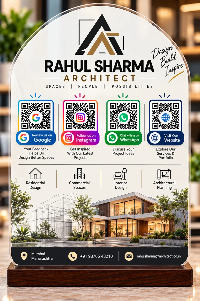 Custom Architect Acrylic QR Code Standee with Wooden Base 3