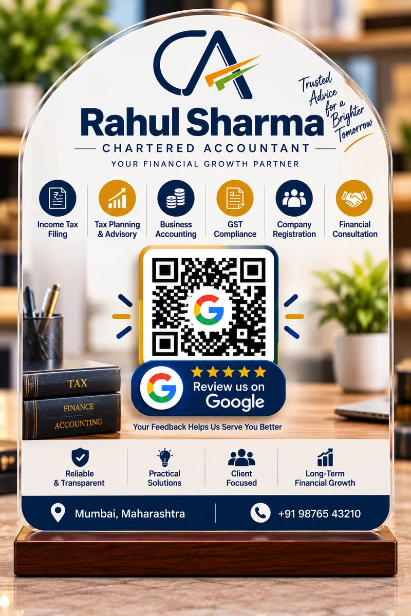 Custom Chartered Accountant Acrylic QR Code Standee with Wooden Base – Google Reviews & Instagram
