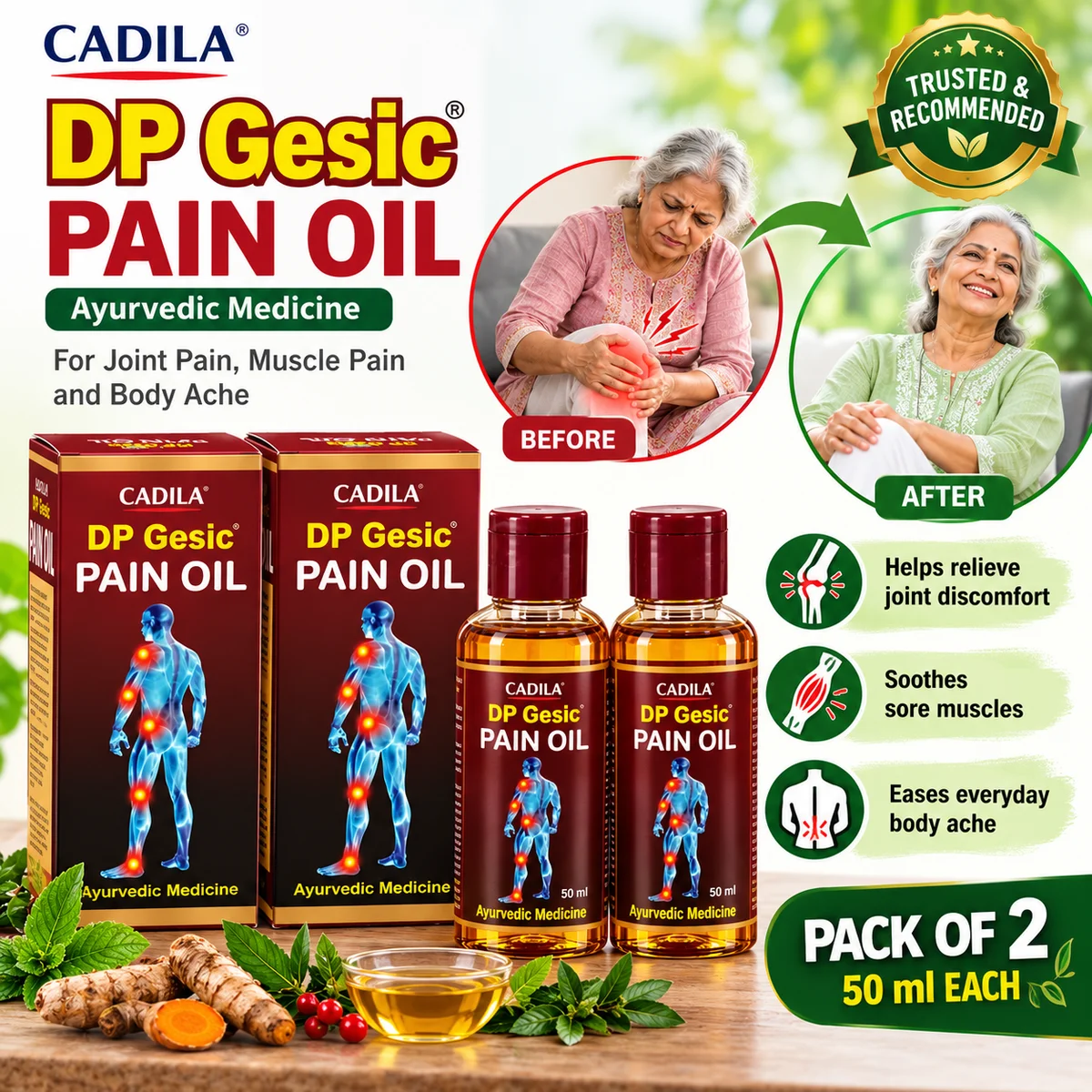 Cadila DP Gesic Pain Oil 50ml Pack of 2 | Ayurvedic Oil for Joint Pain & Muscle Pain