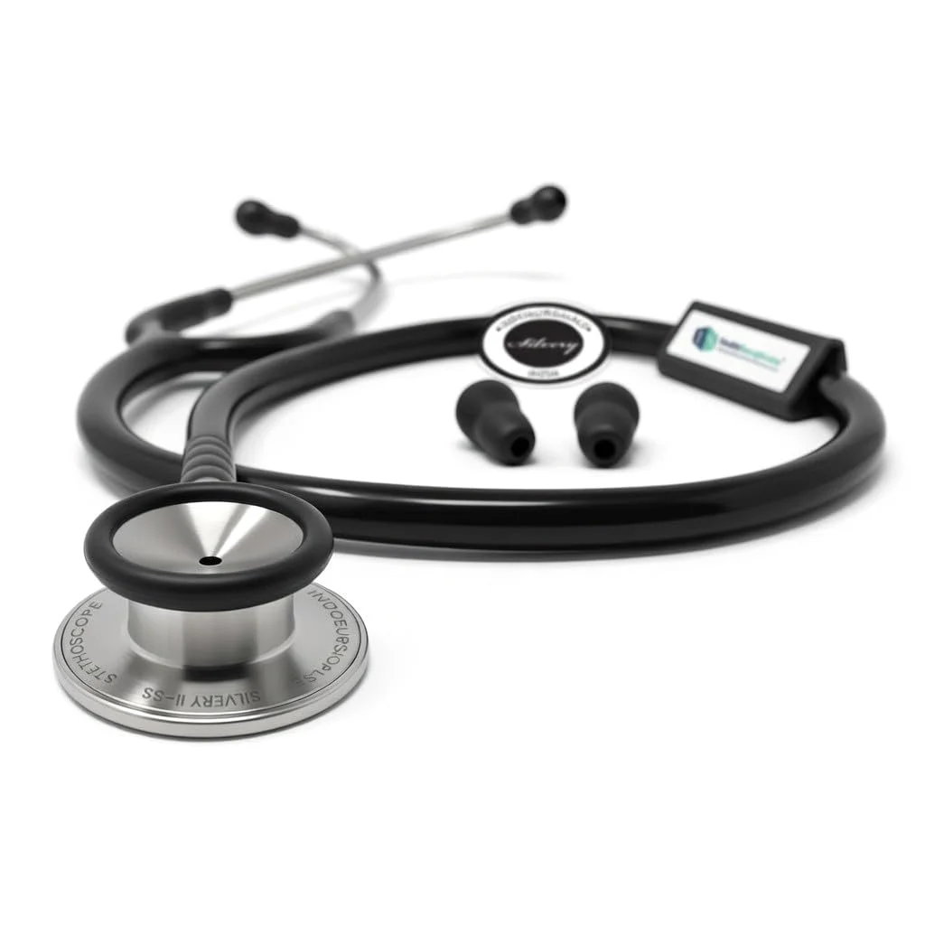 IS IndoSurgicals Silvery II-SS Stainless Steel Stethoscope for Doctors & Medical Students (Black)