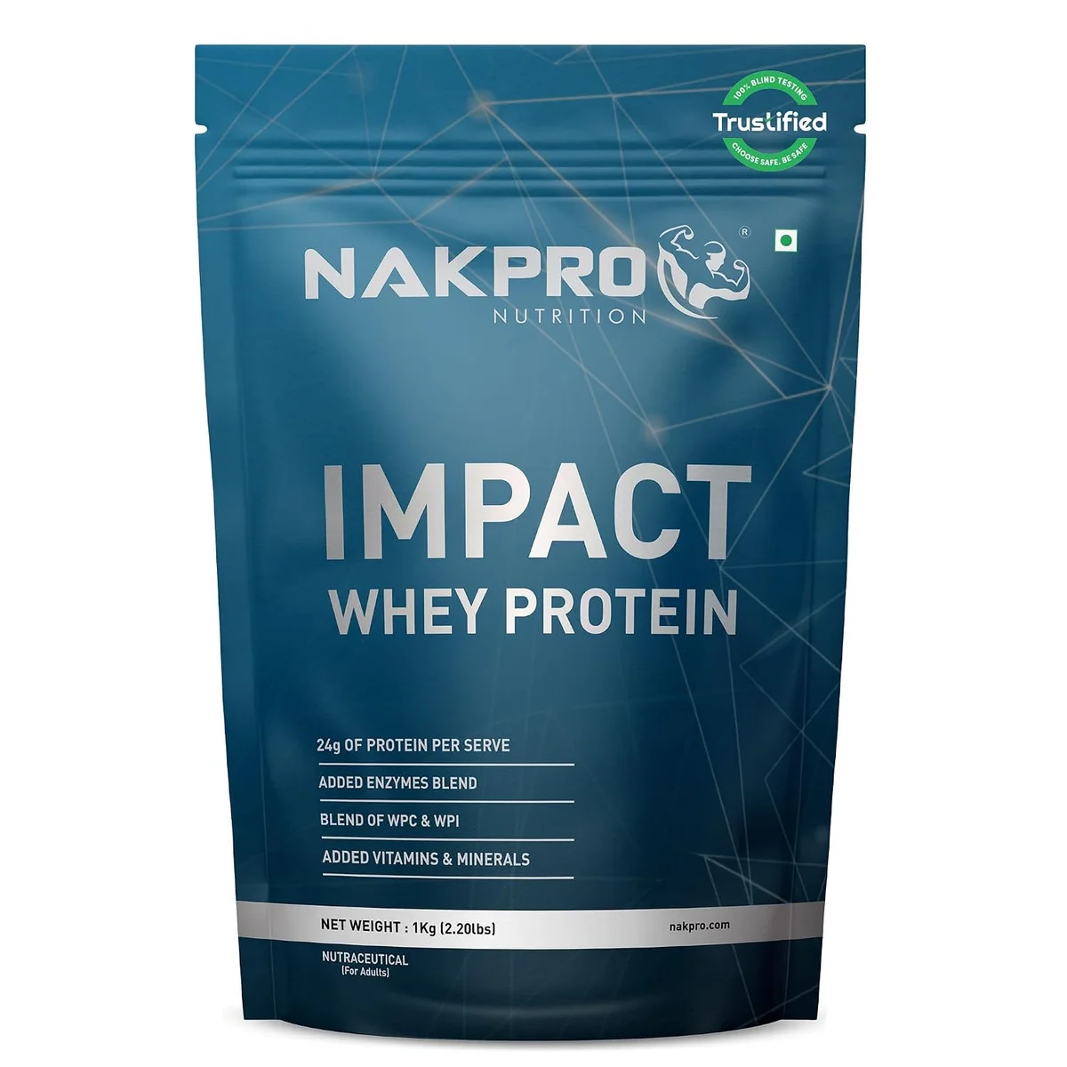 NAKPRO NUTRITION Impact Whey Protein Isolate & Concentrate | 1 kg | 24g Protein | Double Rich Chocolate | Trustified Certified | Added Digestive Enzymes, Vitamins & Minerals