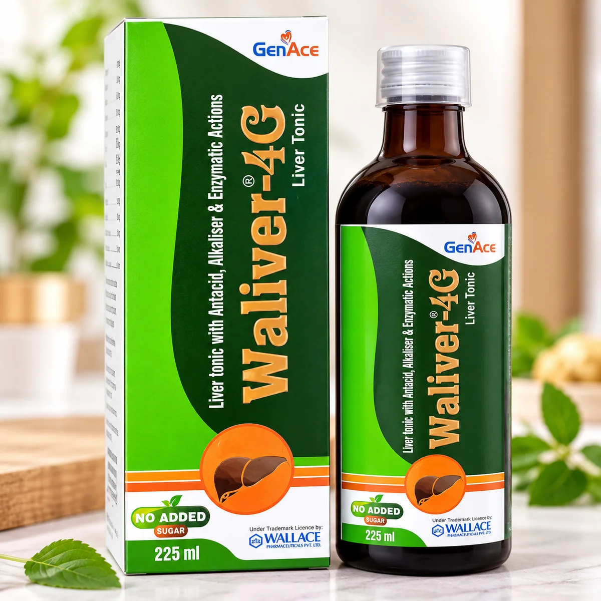 GenAce Waliver-4G Liver Tonic 225 ml | Liver Tonic with Antacid, Alkaliser & Enzymatic Actions | No Added Sugar