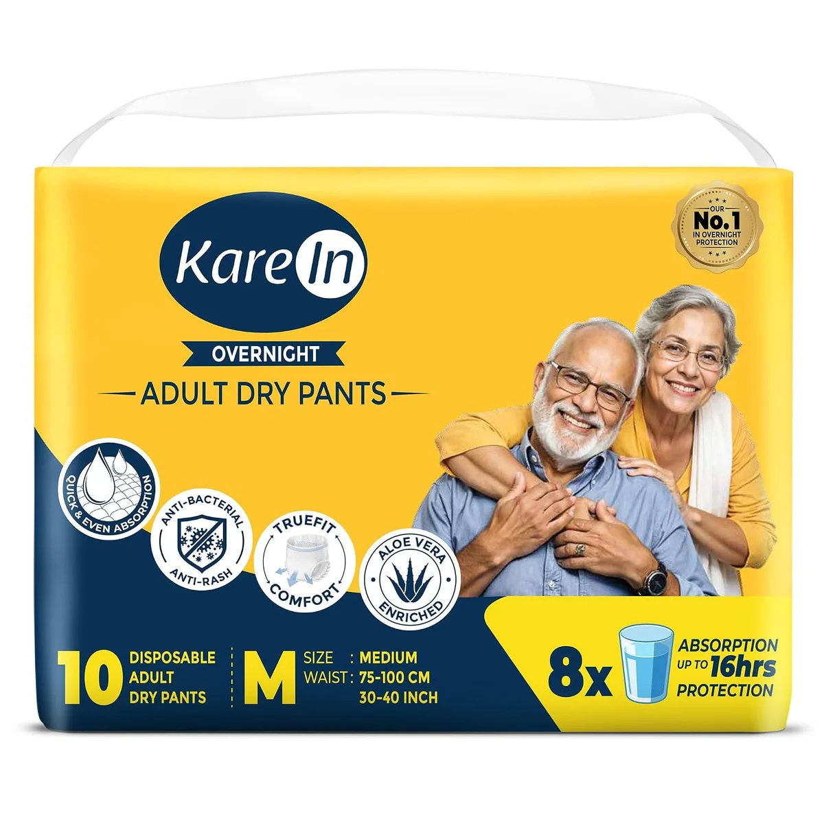 Karein Overnight Adult Diaper Pant M Size, Medium, Waist (75-100 cm 30"-40"), 10 Unit, Long Protection Hour, Unisex