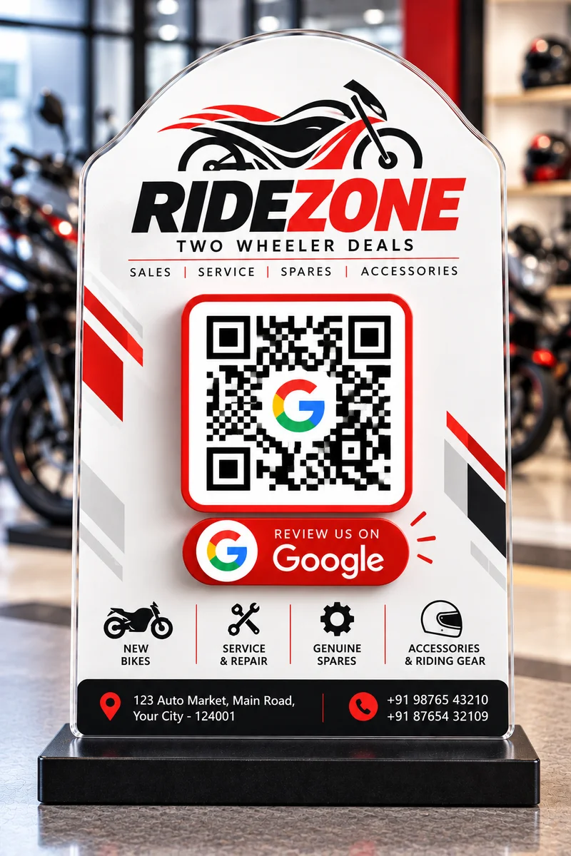 RiderZoone Motor Acrylic QR Code Standee with Wooden Base