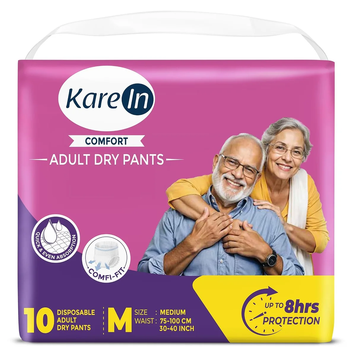 Karein Comfort Adult Diaper Pant M Size, Medium, Waist (75-100 cm 30"-40"), 10 Unit, Long Protection Hour, Unisex