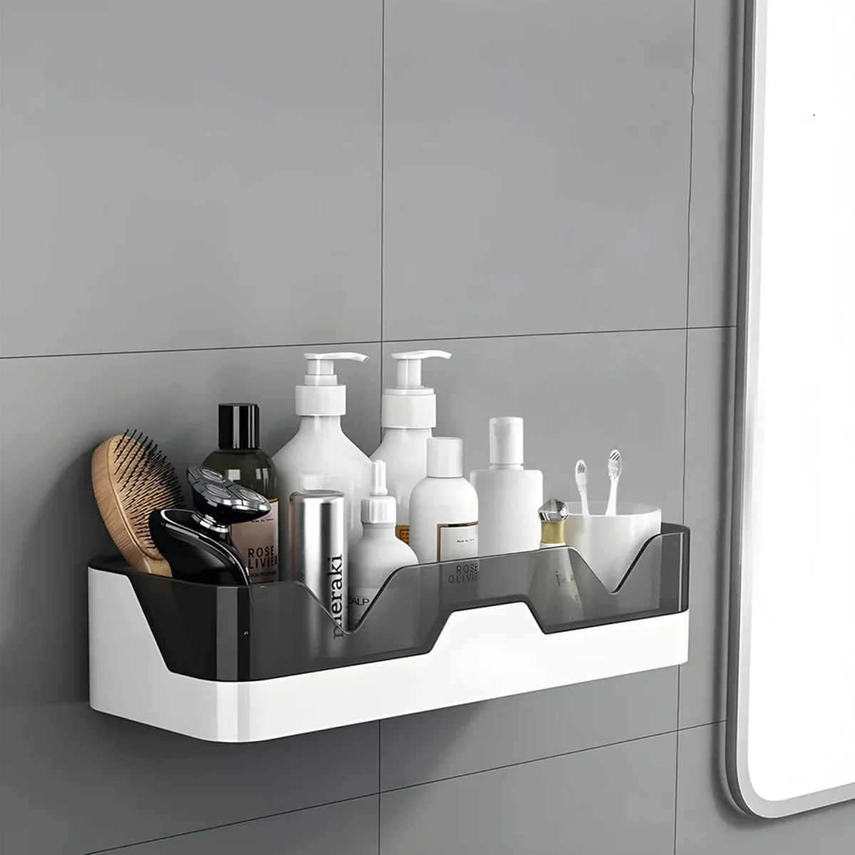 Adhesive Plastic Storage Shelf – Wall Mounted Space Saver