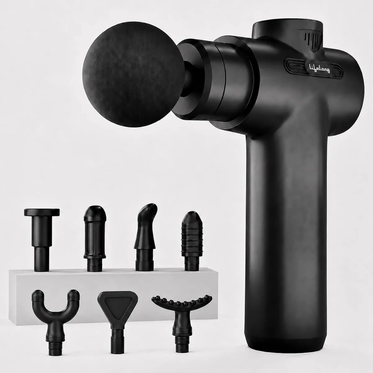 Lifelong LLGM109 Percussion Massage Gun for Pain Relief, Deep Tissue, 6 Speeds & 8 Massage Heads, Cordless, Quiet Operation for Neck, Shoulders, Back, Arms, Legs & Feet (Black)