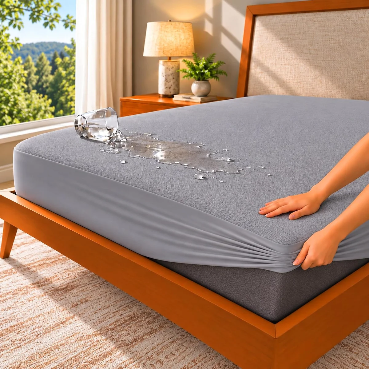 GADDA CO 100% Waterproof Premium Cotton Feel Mattress Protector King Size 78x72 Inch|Ultra Soft Breathable & Fitted Bed Protector Terry Cover Double Bed (6.5x6 feet, Fits 10 Inches, Grey)