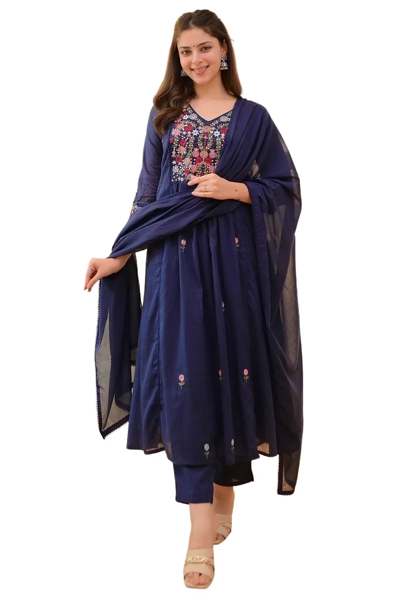 Chitrika Blue Women's Blue Embroidered Kurta Pant Set With Dupatta