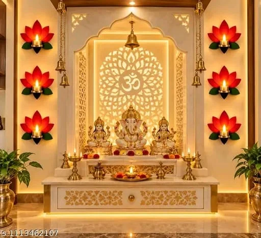 Lotus Tealight Candle Holder Wall Decor Set of 6 | Decorative MDF Lotus Diya Stand for Diwali Decoration