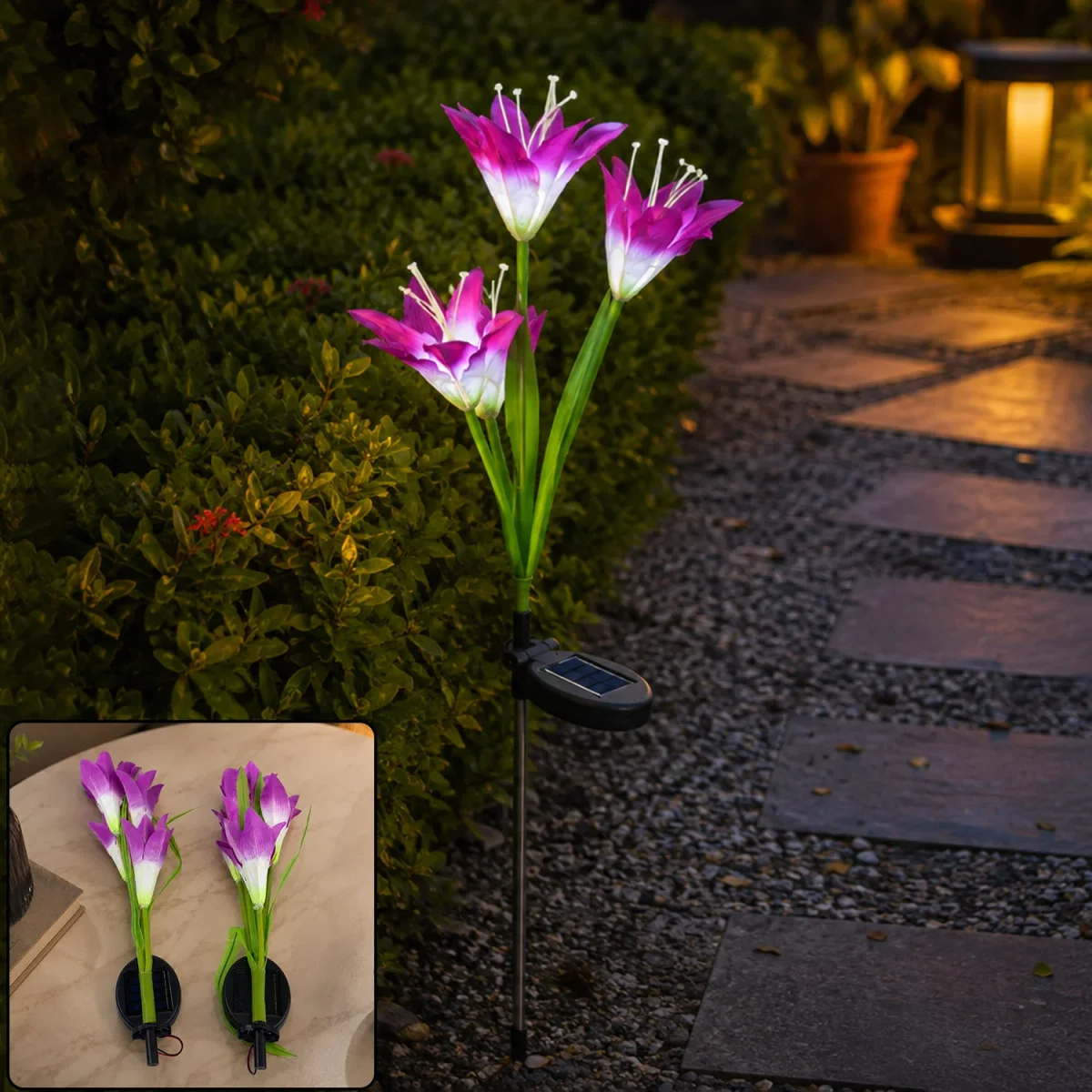 Solar Garden Flower LED Stake Lights for Pathway Lawn and Outdoor Decor (2 Pc)
