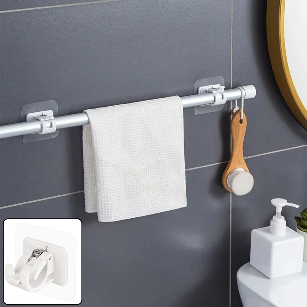 No-Drill Adhesive Towel Rod Holder – Multipurpose Wall Mount