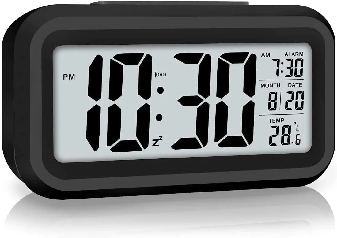 AERYS Digital Alarm Clock with 1 Year Warranty, Night Sensor, Date and Temperature Display, Desk Table Clock for Students, Home, Office, Bedroom, Living Room,Home Decor, Corporate Use (Black Digital)