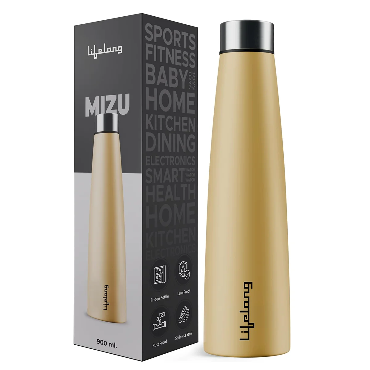 Lifelong Stainless Steel Water Bottle 900ml | Durable, Leak-Proof, Easy Grip, Rust Free, Easy-to-Clean, Odour-Free Bottle with Secure Cap for School, Travel, Gym & Work (LLBT03, Beige)