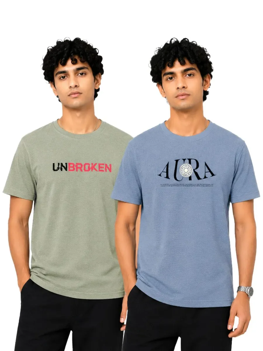 Digsel Men Trending Popcorn Style Printed T shirt Pack of 2