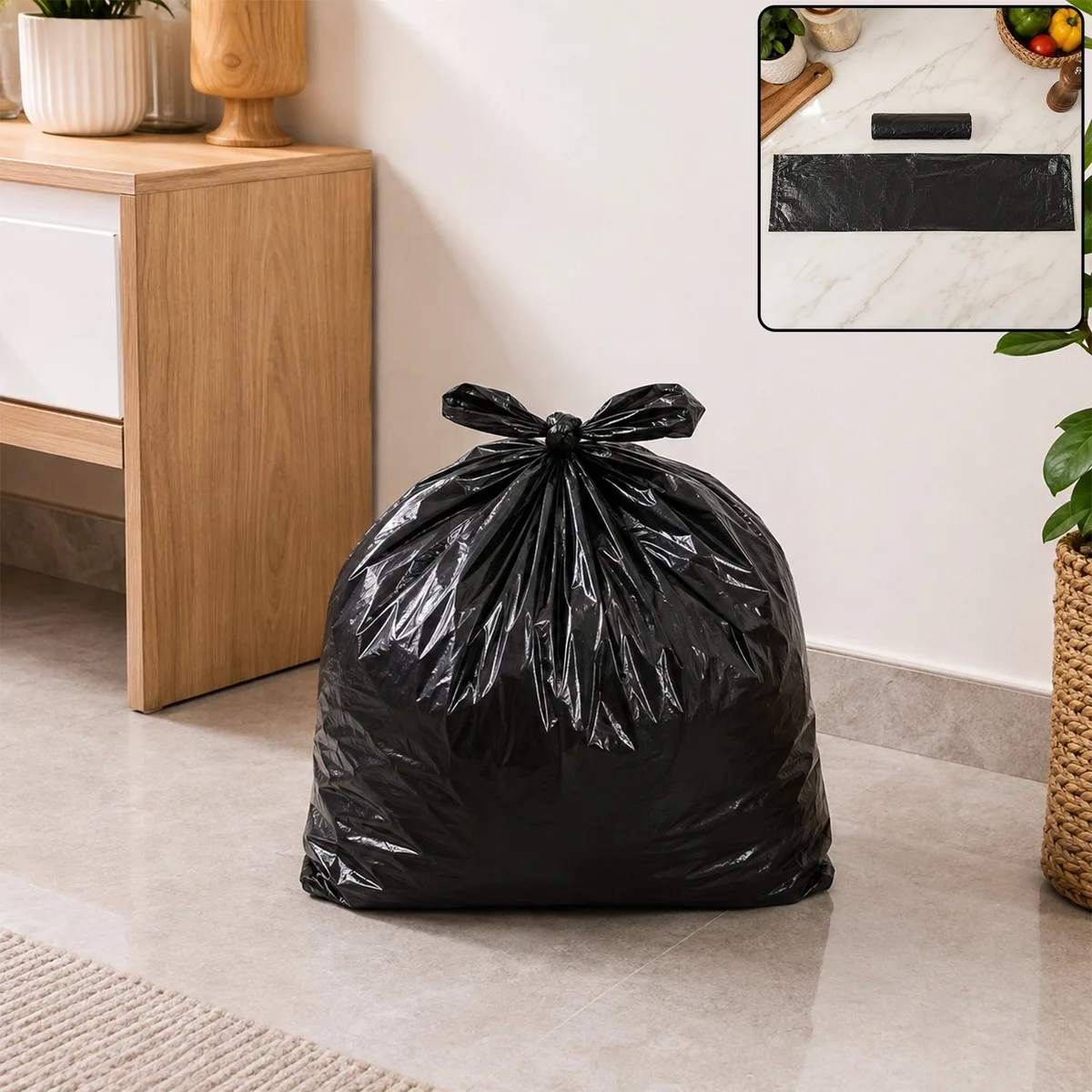 Plastic Garbage Bag Roll for Kitchen, Office and Daily Waste Disposal (1 Roll)