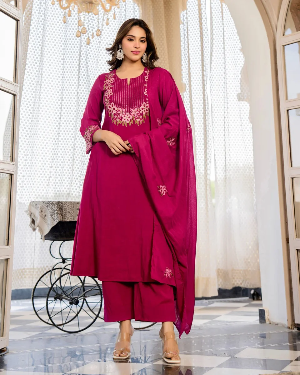 Trending Aravali Pink Printed Anarkali Dress | Kurti Pant Set 3 PCS