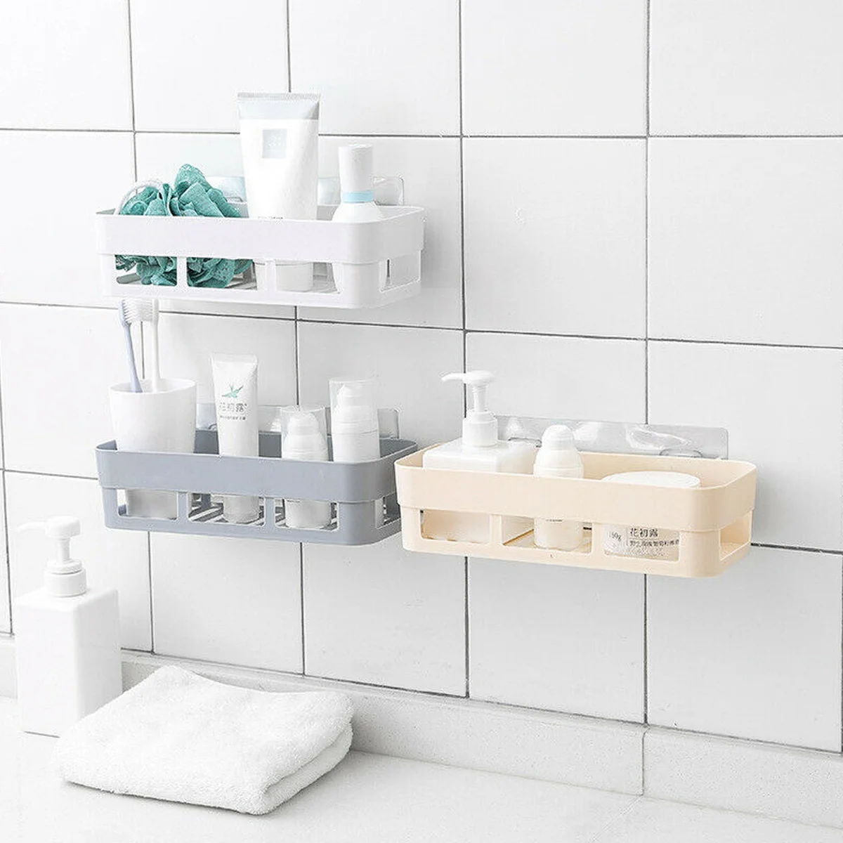 ABS Plastic Corner Shower Caddy Shelf - No Drill Adhesive Mount